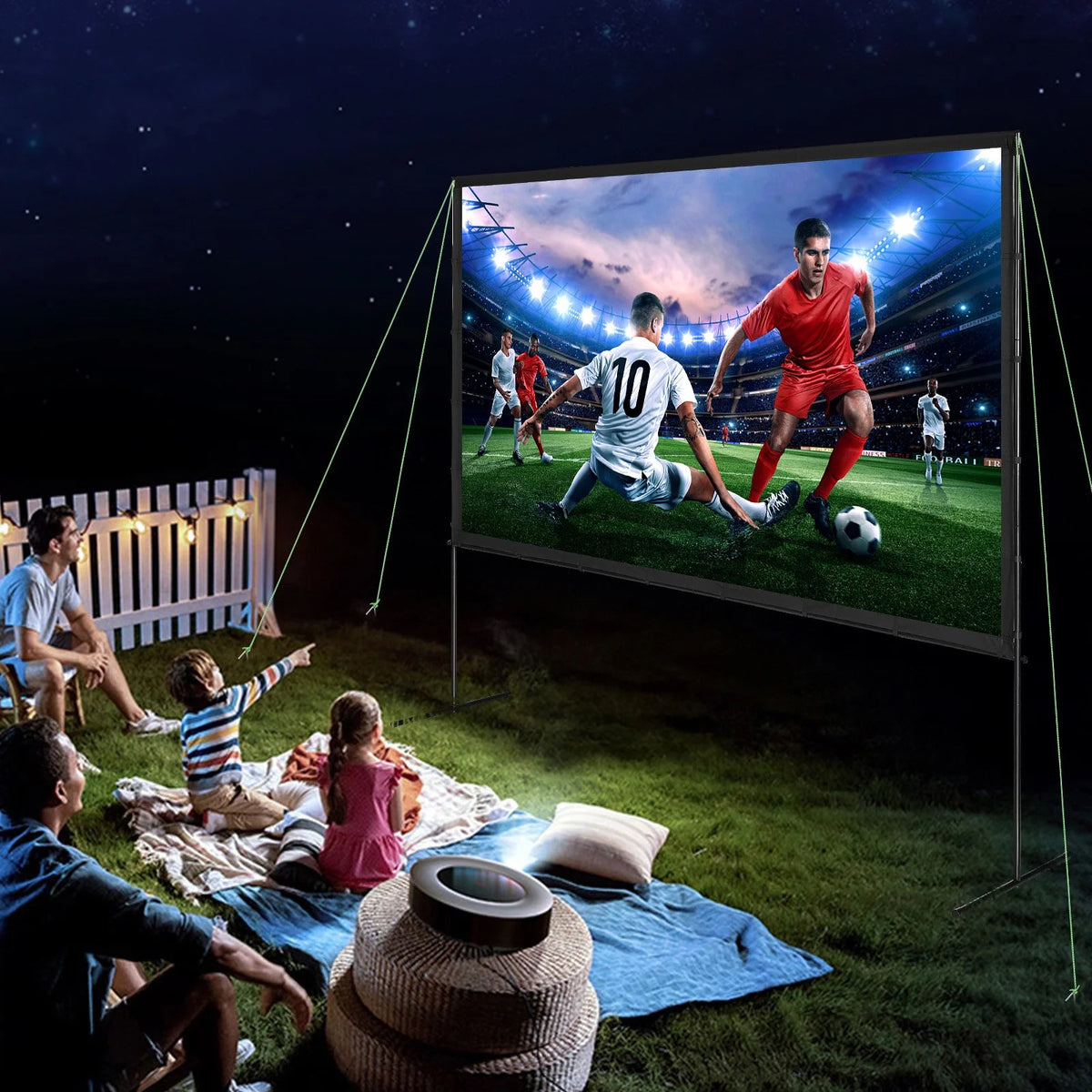 VEVOR Projector Screen with Stand, 120 inch 16:9 4K 1080 HD Outdoor Movie Screen with Stand, Wrinkle-Free Projection Screen with Bar Feet and Carry Bag, for Home Theater Cinema Backyard Movie Night - View 7
