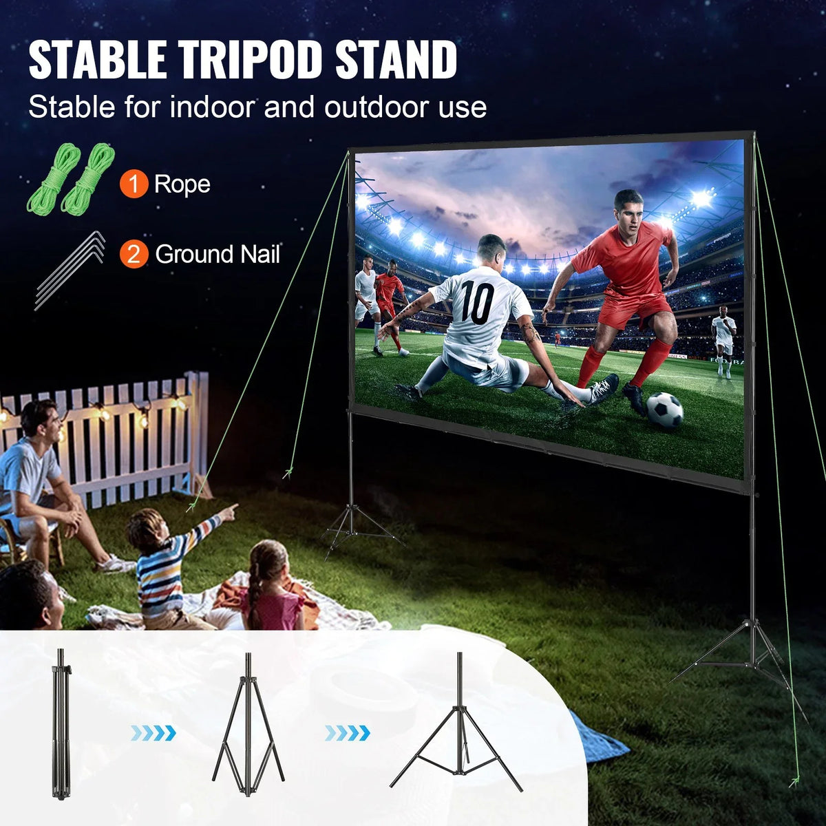 VEVOR Projector Screen with Stand, 120 inch 16:9 4K 1080 HD Outdoor Movie Screen with Stand, Wrinkle-Free Projection Screen with Tripods and Carry Bag, for Home Theater Cinema Backyard Movie Night - View 9