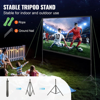 VEVOR Projector Screen with Stand, 120 inch 16:9 4K 1080 HD Outdoor Movie Screen with Stand, Wrinkle-Free Projection Screen with Tripods and Carry Bag, for Home Theater Cinema Backyard Movie Night - View 9
