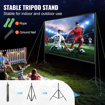 VEVOR Projector Screen with Stand, 150 inch 16:9 4K 1080 HD Outdoor Movie Screen with Stand, Wrinkle-Free Projection Screen with Tripods and Carry Bag, for Home Theater Cinema Backyard Movie Night - View 2