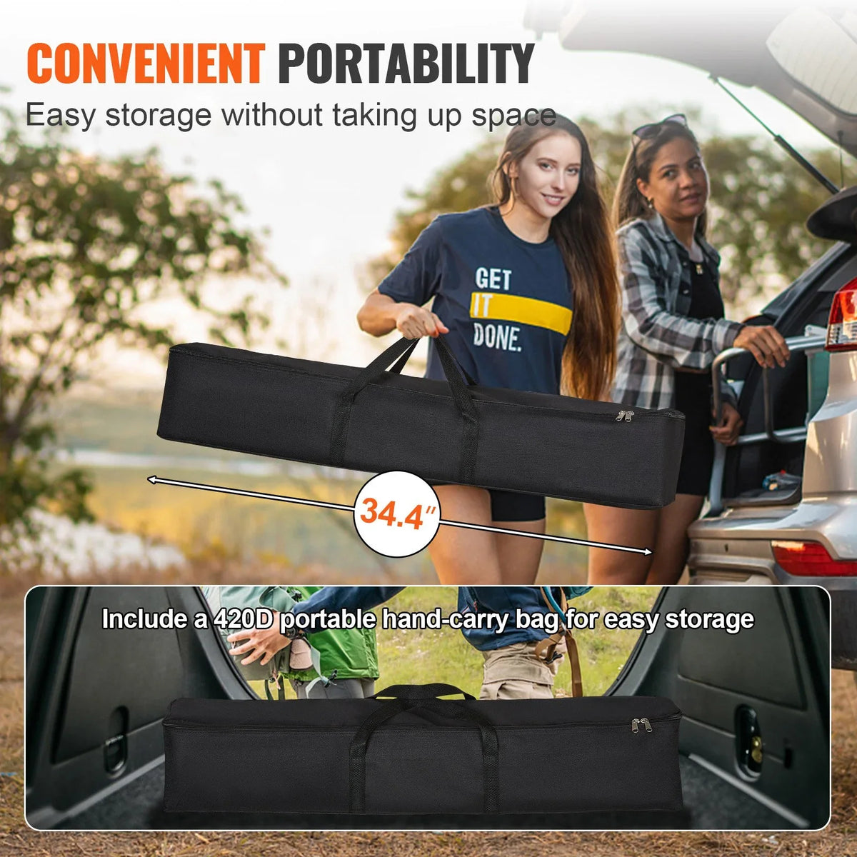 VEVOR Projector Screen with Stand, 150 inch 16:9 4K 1080 HD Outdoor Movie Screen with Stand, Wrinkle-Free Projection Screen with Tripods and Carry Bag, for Home Theater Cinema Backyard Movie Night - View 3