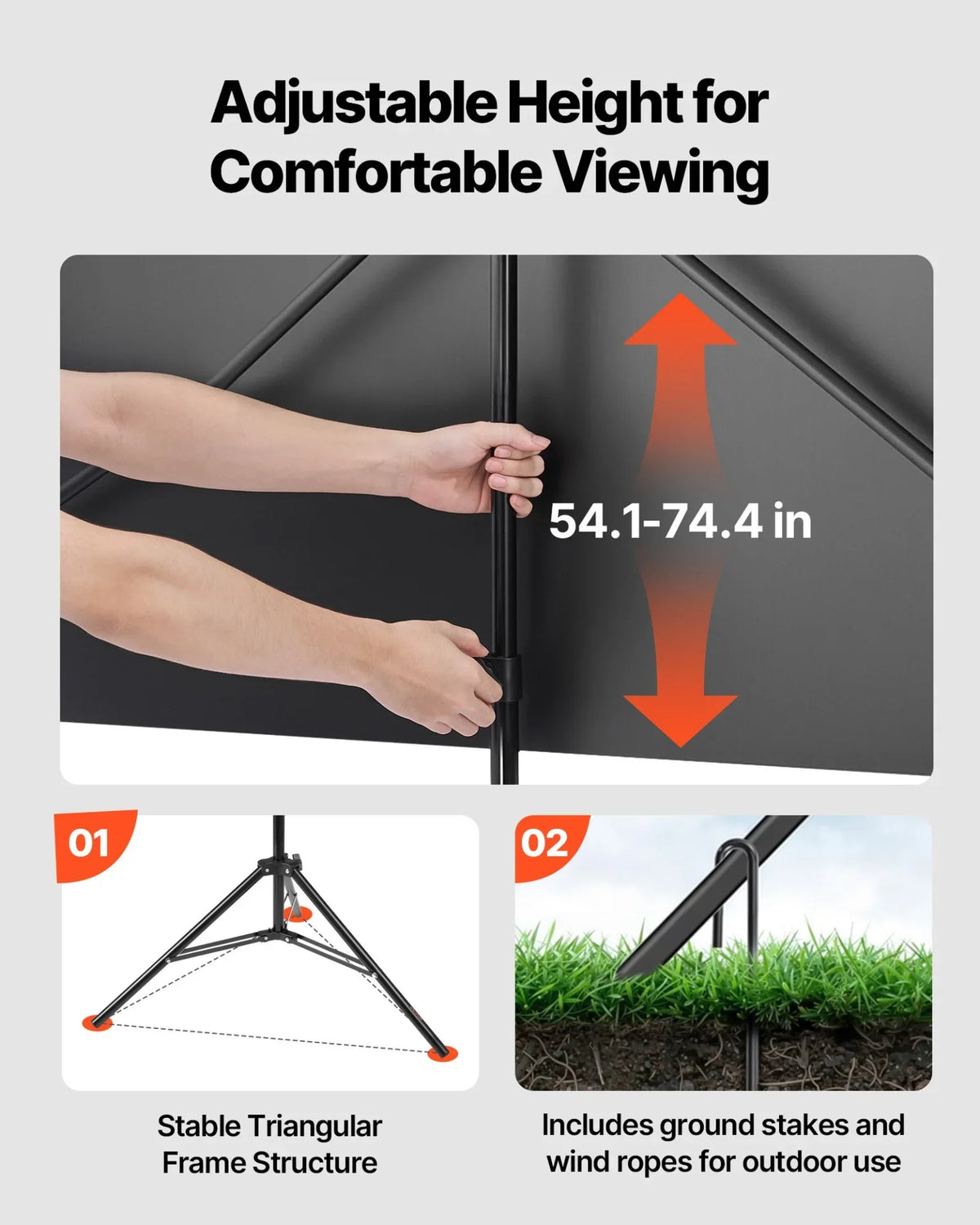 VEVOR Projector Screen with Stand, 80 Inch 160° Wide Angle Indoor Outdoor Projection Screen, 16:9 4K HD Wrinkleless Portable Tripod Screens with Carry Bag, for Movie Home Theater Office Presentation - View 2
