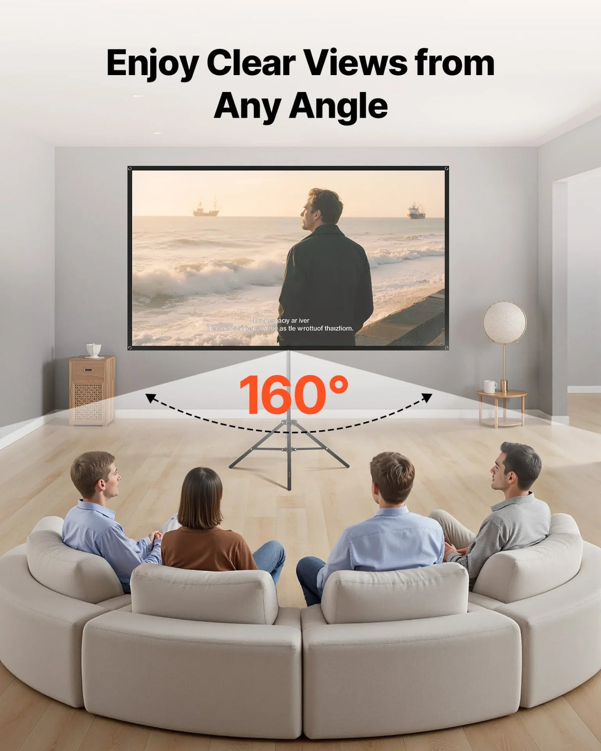 VEVOR Projector Screen with Stand, 80 Inch 160° Wide Angle Indoor Outdoor Projection Screen, 16:9 4K HD Wrinkleless Portable Tripod Screens with Carry Bag, for Movie Home Theater Office Presentation - View 6