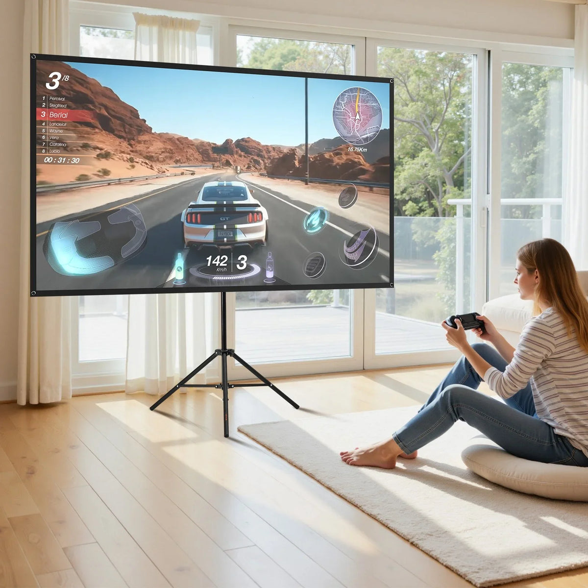 VEVOR Projector Screen with Stand, 80 Inch 160° Wide Angle Indoor Outdoor Projection Screen, 16:9 4K HD Wrinkleless Portable Tripod Screens with Carry Bag, for Movie Home Theater Office Presentation - View 7