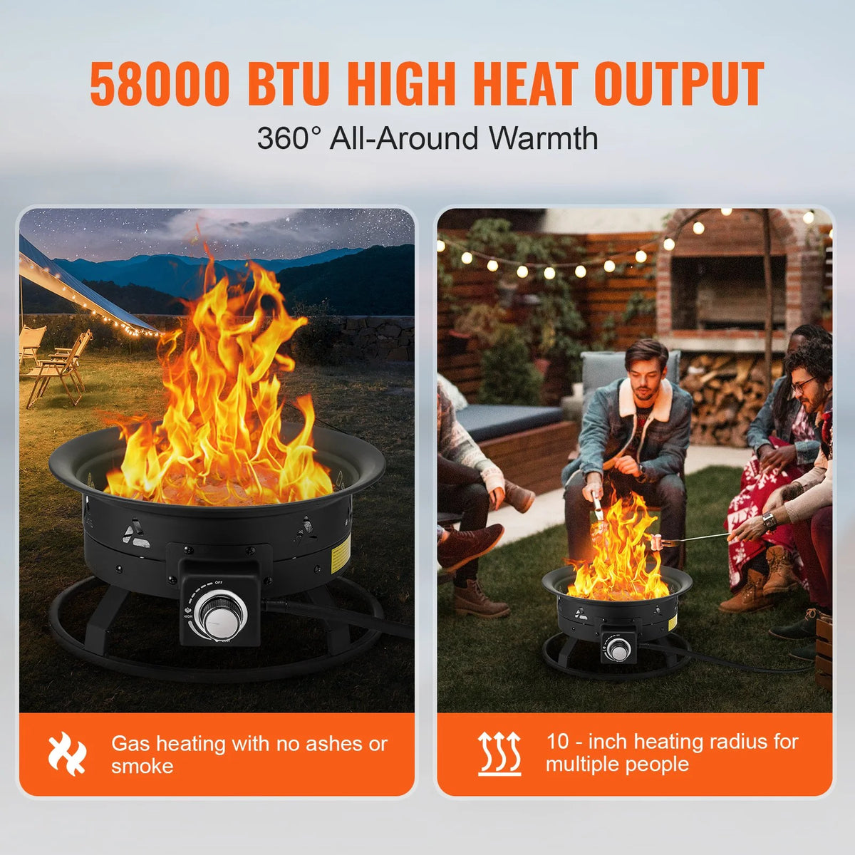 VEVOR Propane Fire Pit 19” Outdoor Portable Gas Fire Pit for Heating 58000 BTU - View 3
