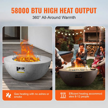 VEVOR Propane Fire Pit, Outdoor Concrete Gas Fire Pit, 39 in Tabletop with Lava Rocks, Lid,Rain Cover,Adjust Flame Height Camping Firepit for Heating, Lighting, 50000 BTU - View 2