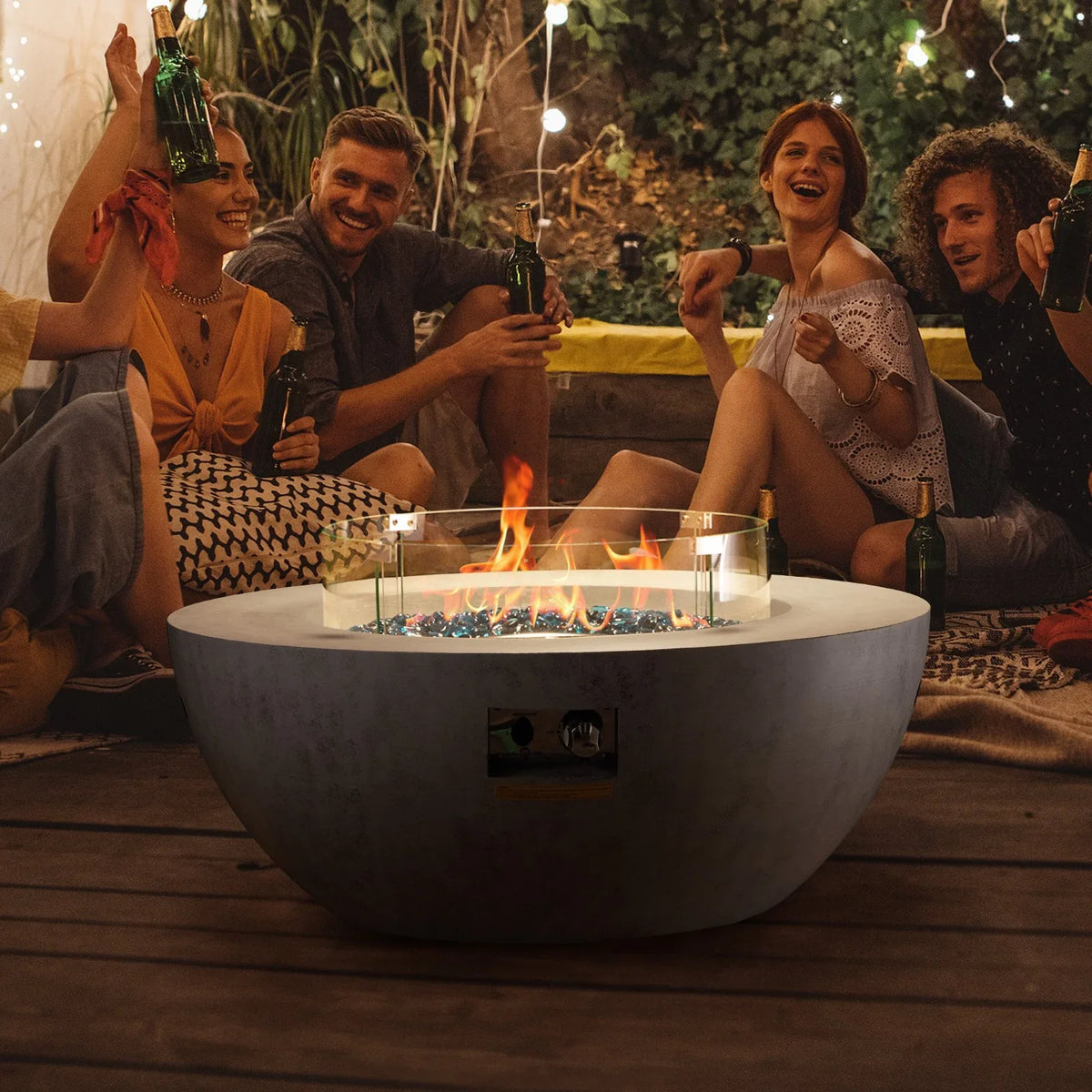 VEVOR Propane Fire Pit, Outdoor Concrete Gas Fire Pit, 39 in Tabletop with Lava Rocks, Lid,Rain Cover,Adjust Flame Height Camping Firepit for Heating, Lighting, 50000 BTU - View 8