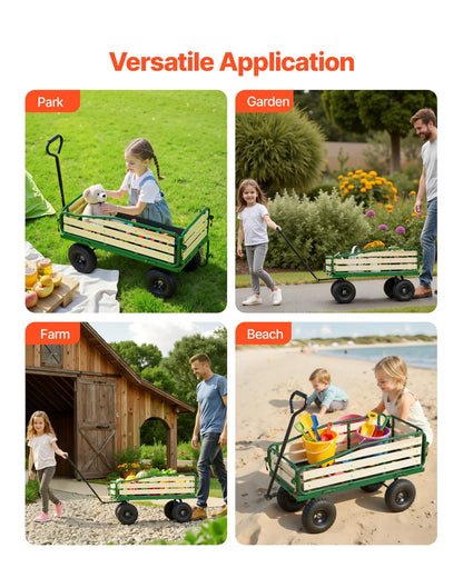 VEVOR Pull-Along Wagon for Kids, 39 in Toddler Wagons with Foldable Wooden Panel & Handle, Supports up to 551 lbs, 10" All-Terrain Tires, Utility Wagon Cart Birthday Present for Kids Gardening Beach - View 5