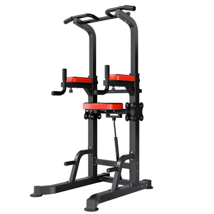 VEVOR Pull Up Bar, 330 LBS Power Tower Dip Station, Workout Dip Station with H-Shaped Stable Base & Assistance Platform, Adjustable 9 Level Height Pullup Stand for Back, 3-Level Adjustable Elbow Pads - View 10