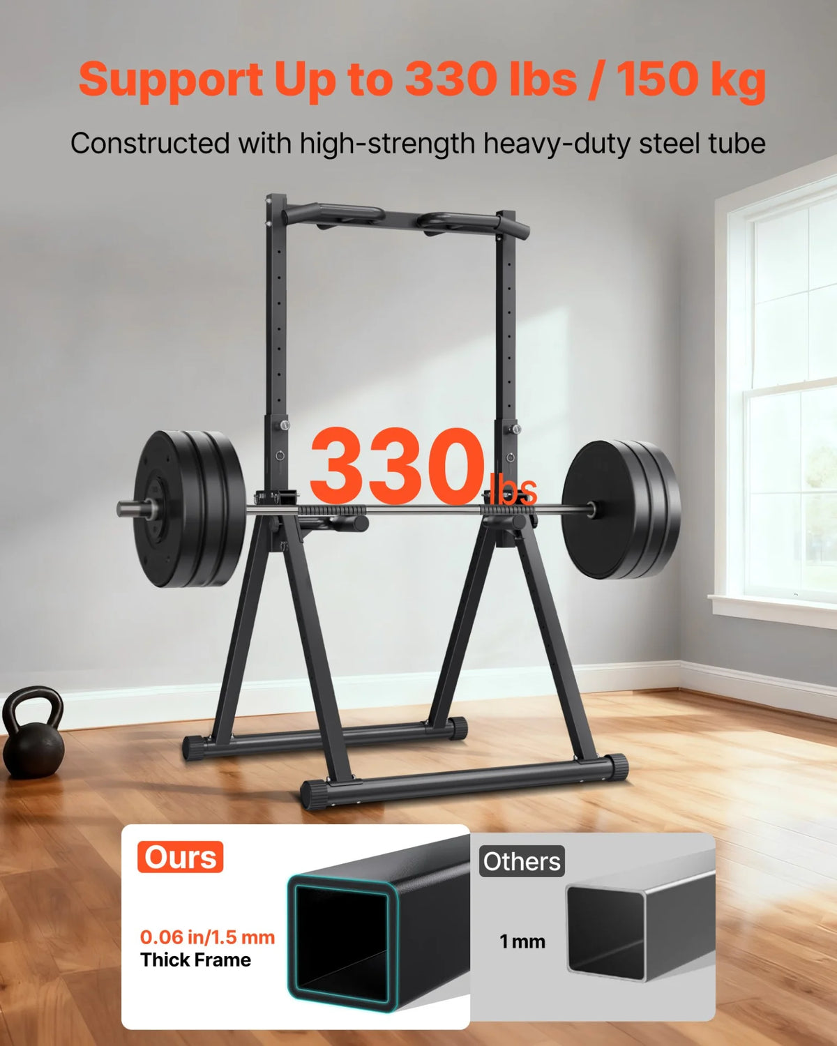 VEVOR Pull Up Bar, 330LBS Capacity Portable Pullup Bar Station, Pullup Bars Free Standing with Triangular Structure & Heavy-Duty Steel Tube, 9 Level Height Adjustment Gravity Fitness for Arms, Back - View 2