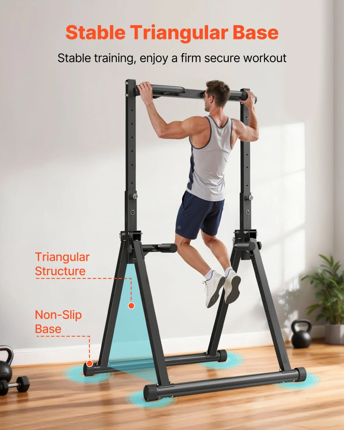 VEVOR Pull Up Bar, 330LBS Capacity Portable Pullup Bar Station, Pullup Bars Free Standing with Triangular Structure & Heavy-Duty Steel Tube, 9 Level Height Adjustment Gravity Fitness for Arms, Back - View 3
