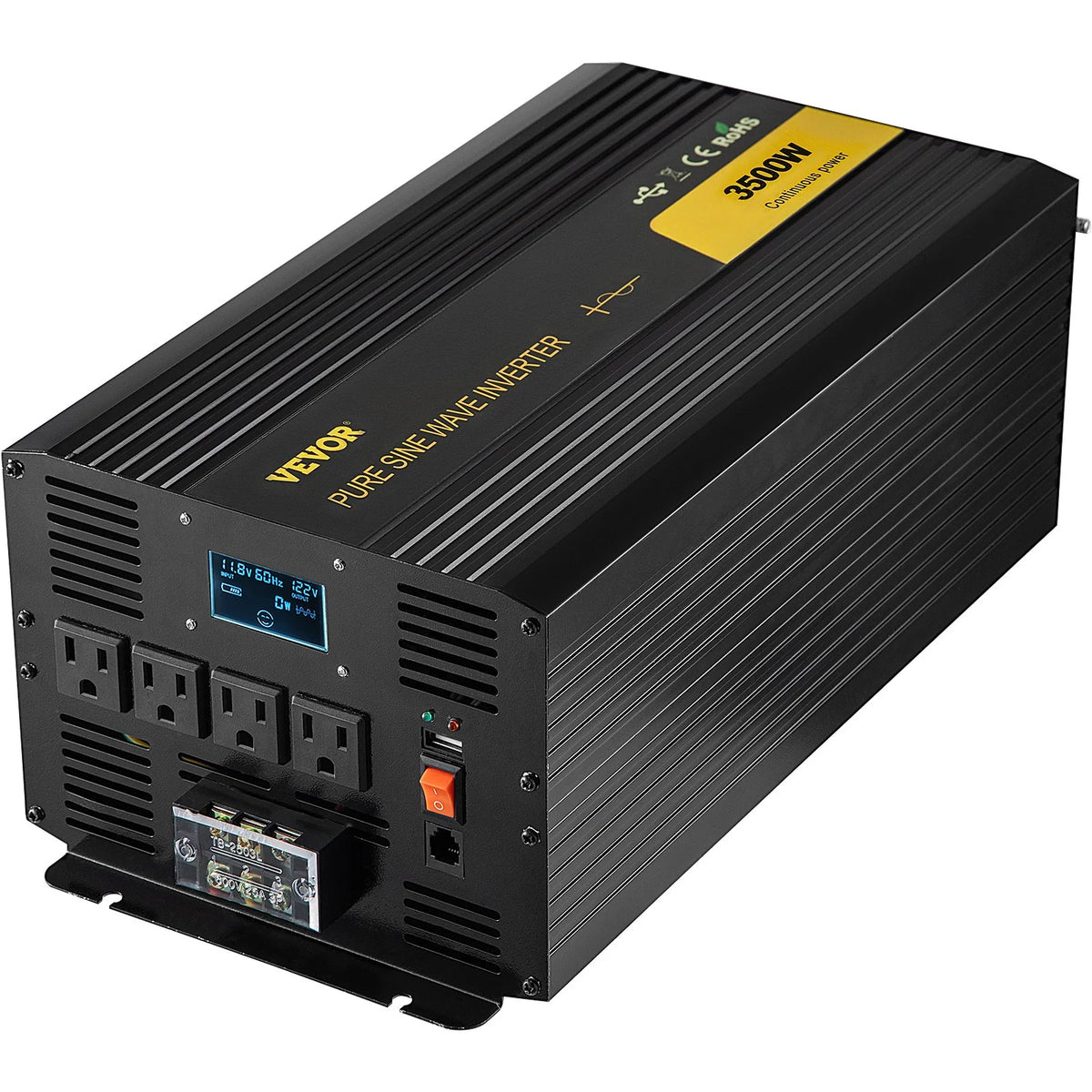 VEVOR Pure Sine Wave Inverter 3500 Watt Power Inverter, DC 12V to AC 120V Car Inverter, with USB Port LCD Display Remote Controller and AC Outlets (GFCI), for RV Truck Car Solar System Travel Camping - View 10