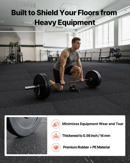 VEVOR Puzzle Exercise Mat, 12 PCS Fitness Equipment Mats, 24 x 24 x 0.56 in, High-Density EVA Foam Mat Set, Interlocking Rubber Soft Tiles, Protective Floor Padding with White Dots for Home Gym Office