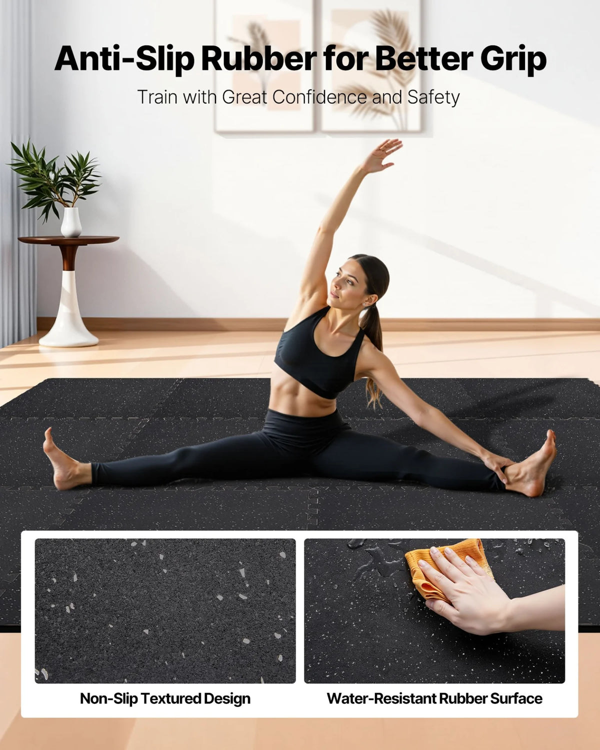 VEVOR Puzzle Exercise Mat, 24 PCS Fitness Equipment Mats, 24 x 24 x 0.4 in, High-Density EVA Foam Mats Set, Interlocking Rubber Soft Tiles, Protective Floor Padding with Gray Dots for Home Gym Office - View 2
