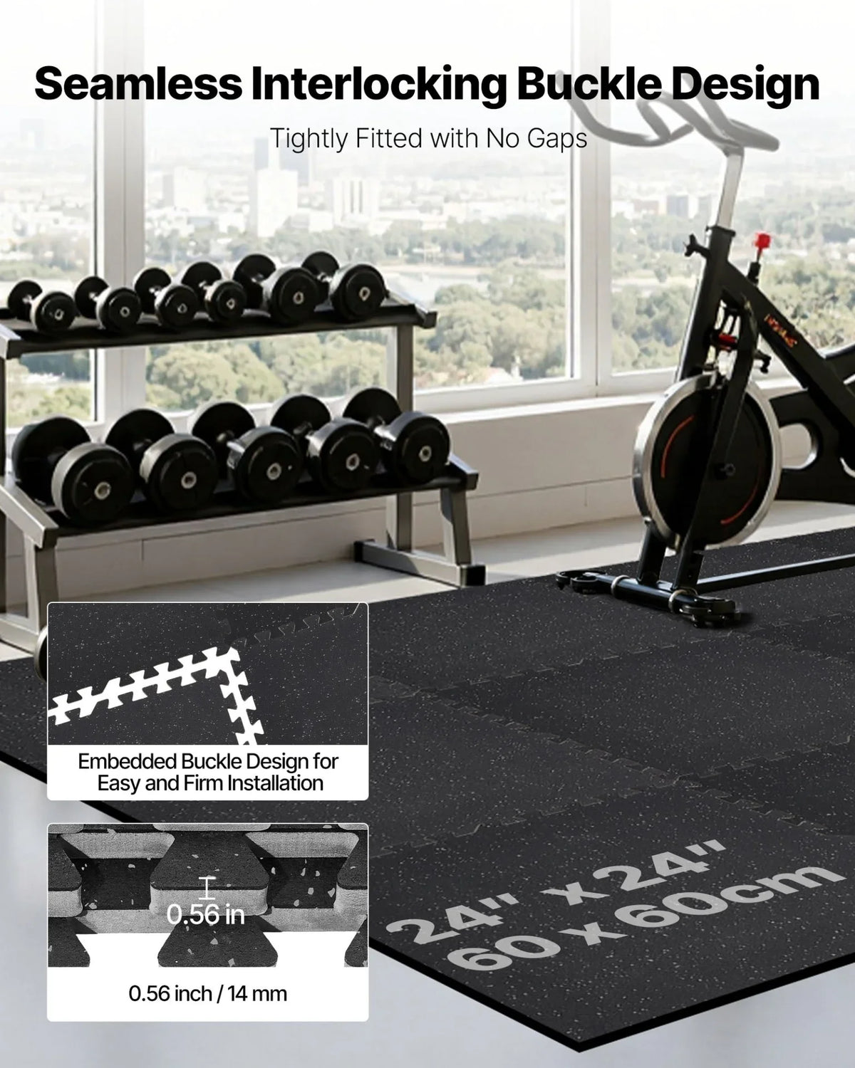 VEVOR Puzzle Exercise Mat, 24 PCS Fitness Equipment Mats, 24 x 24 x 0.56 in, High-Density EVA Foam Mats Set, Interlocking Rubber Soft Tiles, Protective Floor Padding with Gray Dots for Home Gym Office - View 4