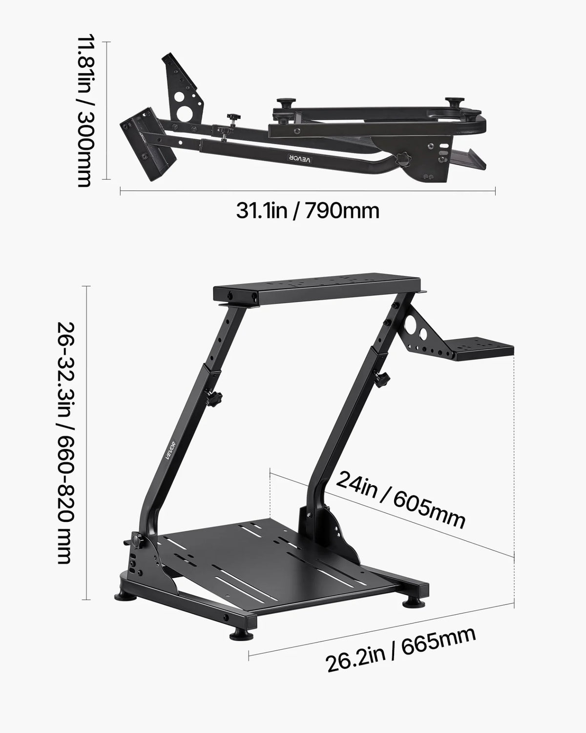 VEVOR Racing Wheel Stand, Adjustable & Foldable Simulator Stand for Logitech G29 G27 G920 G923, Thrustmaster T300RS T300GT T248 TS-PC TSXW Gaming Cockpit,Pedals Simulator NOT Included - View 6