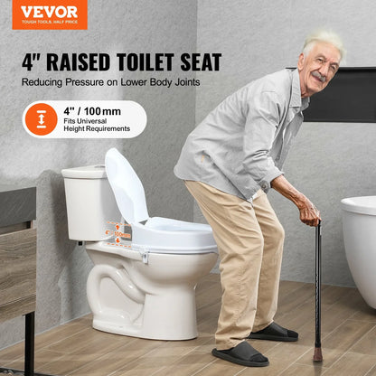 VEVOR Raised Toilet Seat, 4" Height Raised, 300 lbs Weight Capacity, Universal Toilet Seat Riser, Screw Rod Locking, with Toilet Seat, for Elderly, Handicap, Patient, Pregnant, Medical - View 2