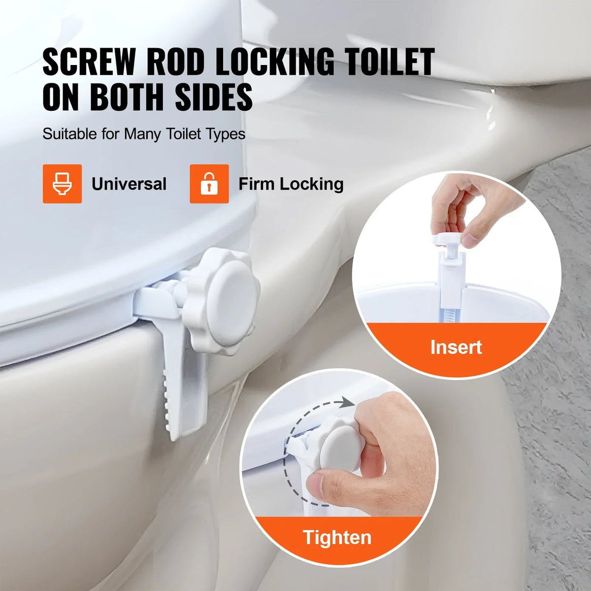 VEVOR Raised Toilet Seat, 4" Height Raised, 300 lbs Weight Capacity, Universal Toilet Seat Riser, Screw Rod Locking, with Toilet Seat, for Elderly, Handicap, Patient, Pregnant, Medical - View 3