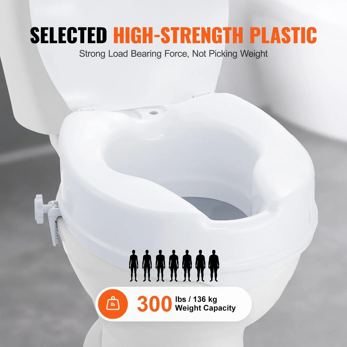 VEVOR Raised Toilet Seat, 4" Height Raised, 300 lbs Weight Capacity, Universal Toilet Seat Riser, Screw Rod Locking, with Toilet Seat, for Elderly, Handicap, Patient, Pregnant, Medical - View 4