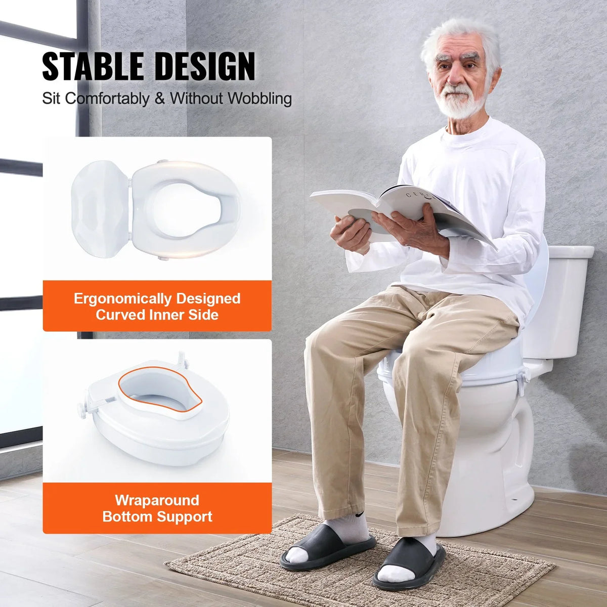 VEVOR Raised Toilet Seat, 4" Height Raised, 300 lbs Weight Capacity, Universal Toilet Seat Riser, Screw Rod Locking, with Toilet Seat, for Elderly, Handicap, Patient, Pregnant, Medical - View 5