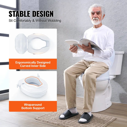 VEVOR Raised Toilet Seat, 4" Height Raised, 300 lbs Weight Capacity, Universal Toilet Seat Riser, Screw Rod Locking, with Toilet Seat, for Elderly, Handicap, Patient, Pregnant, Medical - View 5