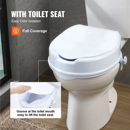 VEVOR Raised Toilet Seat, 4" Height Raised, 300 lbs Weight Capacity, Universal Toilet Seat Riser, Screw Rod Locking, with Toilet Seat, for Elderly, Handicap, Patient, Pregnant, Medical - View 6