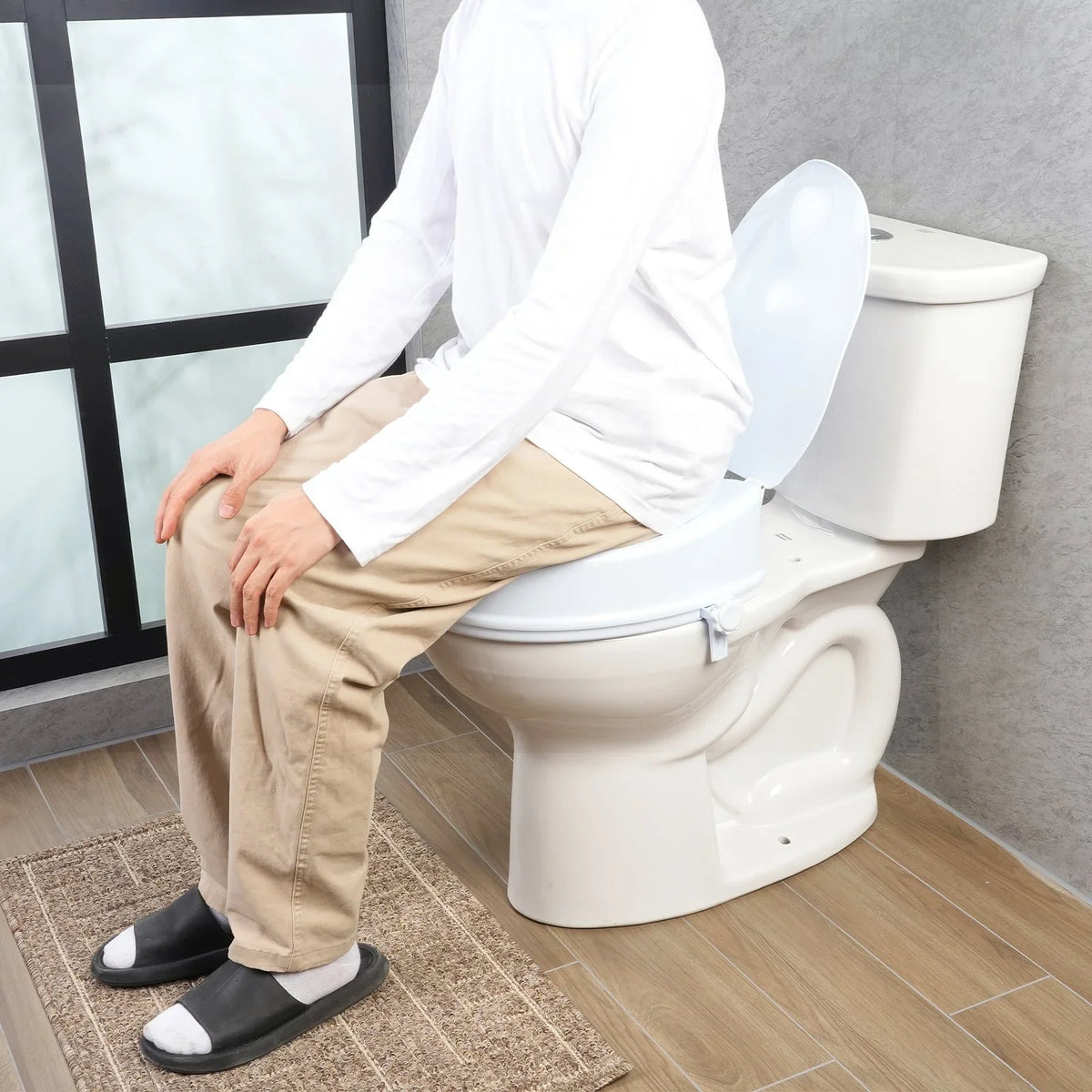 VEVOR Raised Toilet Seat, 4" Height Raised, 300 lbs Weight Capacity, Universal Toilet Seat Riser, Screw Rod Locking, with Toilet Seat, for Elderly, Handicap, Patient, Pregnant, Medical - View 8