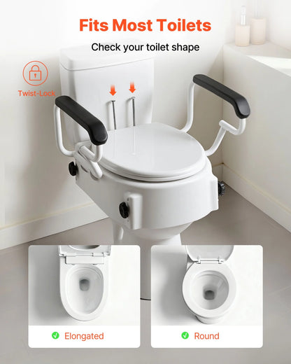 VEVOR Raised Toilet Seat with Arms, 300 lbs Load Capacity, 3-Level Adjustable Height, Widened Commode Elevated Toilet Seat Riser with Padded Handles for Seniors, Elderly, Handicap, Disabled, Adults - View 2