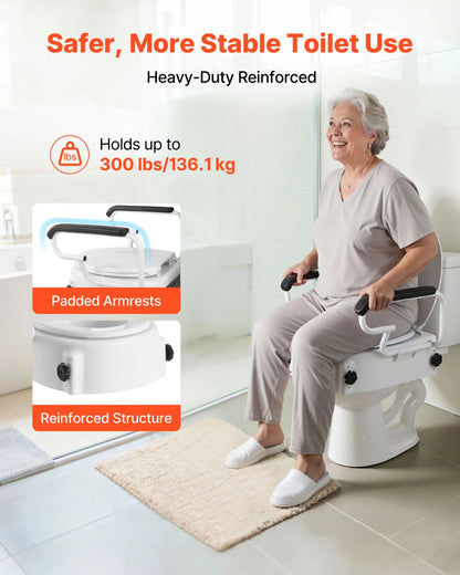 VEVOR Raised Toilet Seat with Arms, 300 lbs Load Capacity, 3-Level Adjustable Height, Widened Commode Elevated Toilet Seat Riser with Padded Handles for Seniors, Elderly, Handicap, Disabled, Adults - View 3