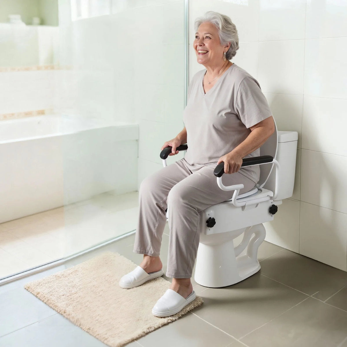 VEVOR Raised Toilet Seat with Arms, 300 lbs Load Capacity, 3-Level Adjustable Height, Widened Commode Elevated Toilet Seat Riser with Padded Handles for Seniors, Elderly, Handicap, Disabled, Adults - View 7