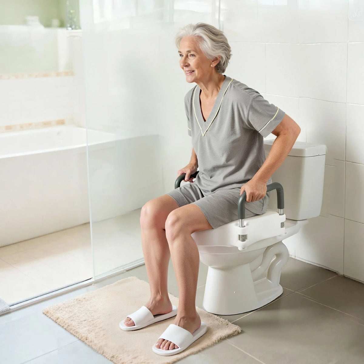 VEVOR Raised Toilet Seat with Arms, 300 lbs Load Capacity, 5-Inch Lift Height, Widened Commode Elevated Toilet Seat Riser with Padded Handles for Seniors, Elderly, Handicap, Disabled, and Adults Use - View 7