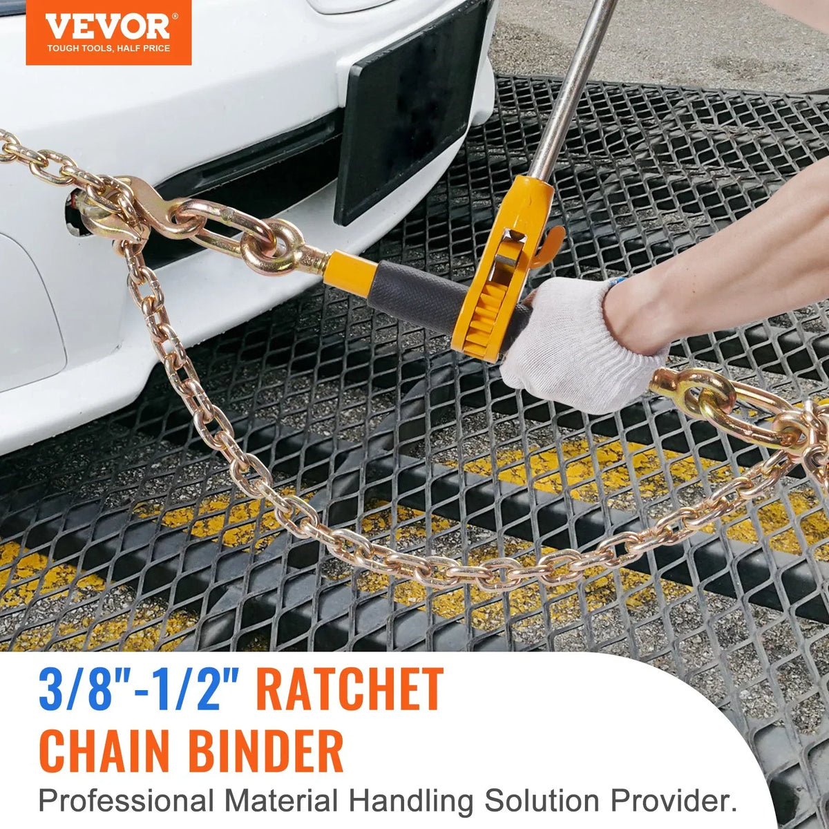 VEVOR Ratchet Chain Binder 2PCS, 3/8"-1/2" Heavy Duty Load Binders, with G80 Chains 12000 lbs Secure Load Limit, Labor-saving Anti-skid Handle, Tie Down Hauling Chain Binders for Flatbed Truck Trailer