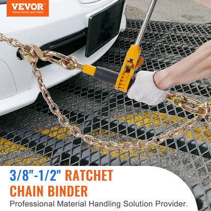 VEVOR Ratchet Chain Binder 2PCS, 3/8"-1/2" Heavy Duty Load Binders, with G80 Chains 12000 lbs Secure Load Limit, Labor-saving Anti-skid Handle, Tie Down Hauling Chain Binders for Flatbed Truck Trailer