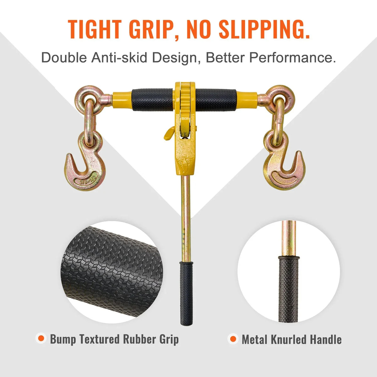 VEVOR Ratchet Chain Binder 2PCS, 3/8"-1/2" Heavy Duty Load Binders, with G80 Chains 12000 lbs Secure Load Limit, Labor-saving Anti-skid Handle, Tie Down Hauling Chain Binders for Flatbed Truck Trailer - View 13