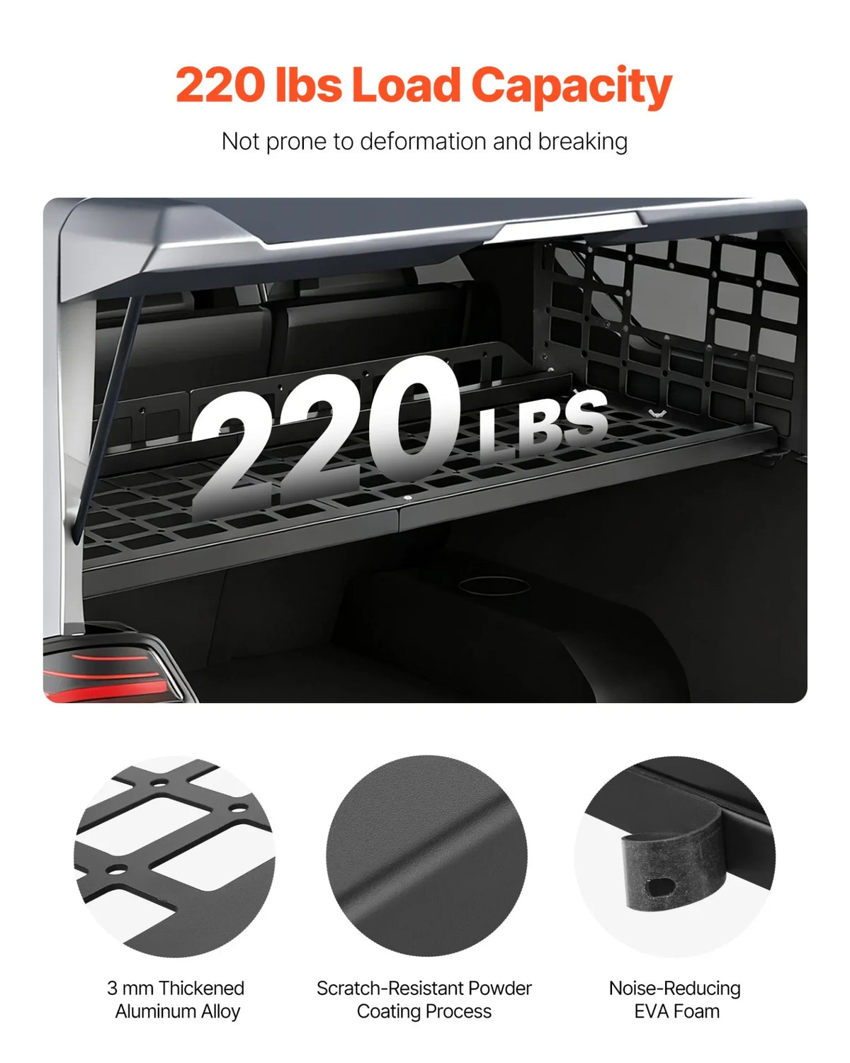 VEVOR Rear Trunk Cargo Rack, for 2010-2024 Toyota 4Runner, 220 lbs Capacity, Aluminum Alloy Basket Tray Interior Storage Luggage Carrier, Adjustable Height Shelf Stand Organizer for Camping Trip Gear - View 2