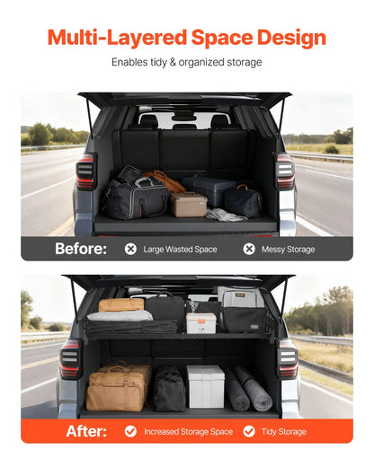VEVOR Rear Trunk Cargo Rack, for 2010-2024 Toyota 4Runner, 220 lbs Capacity, Aluminum Alloy Basket Tray Interior Storage Luggage Carrier, Adjustable Height Shelf Stand Organizer for Camping Trip Gear - View 3