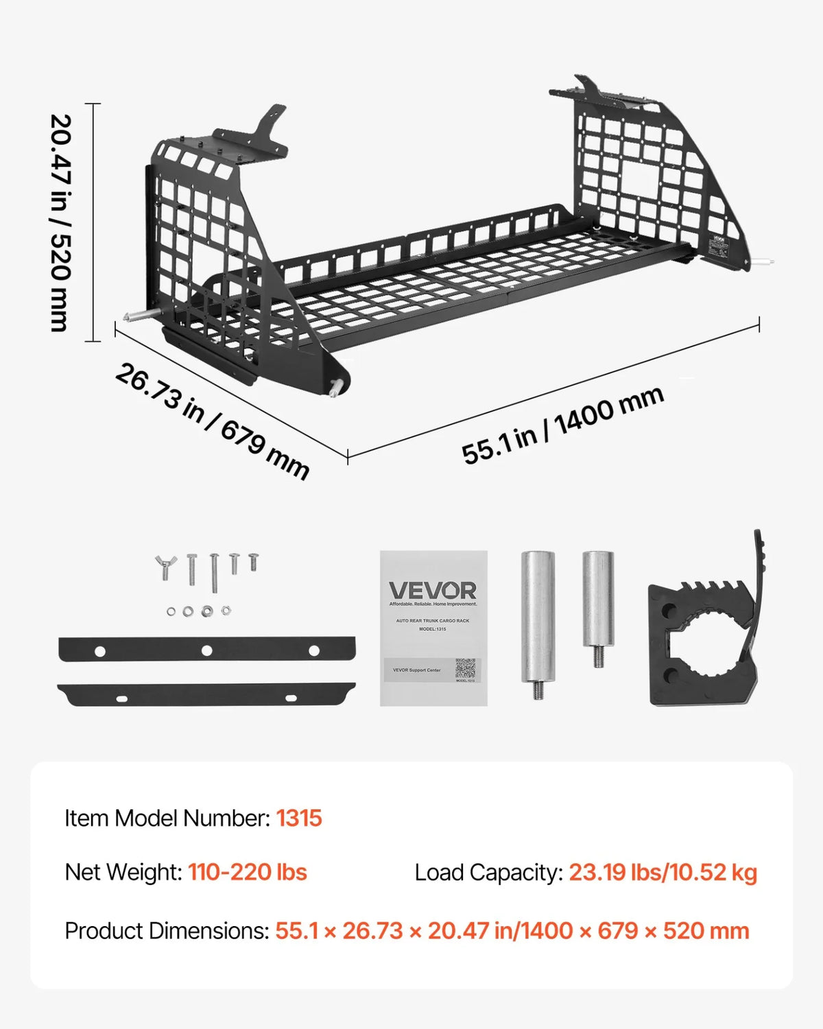 VEVOR Rear Trunk Cargo Rack, for 2010-2024 Toyota 4Runner, 220 lbs Capacity, Aluminum Alloy Basket Tray Interior Storage Luggage Carrier, Adjustable Height Shelf Stand Organizer for Camping Trip Gear - View 6