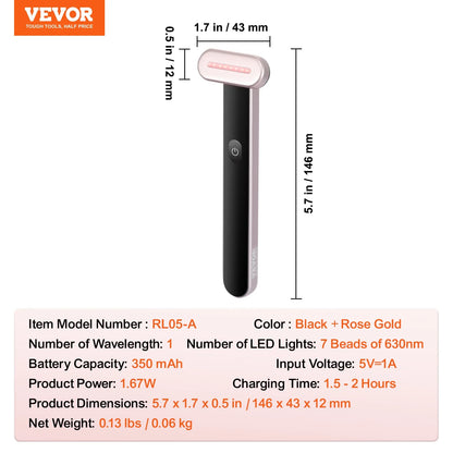 VEVOR Red Light Therapy Wand for Face and Neck, 3-in-1 LED Facial Wand Red Light Therapy Device with Heating Therapy| Vibrating Facial Massage, Portable LED Beauty Wand - View 7