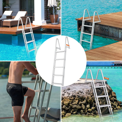VEVOR Removable Dock Ladder 5 Steps, 350 lbs Load Capacity, Pontoon Boat Ladder with 4'' Wide Step & Nonslip Design for Ship/Lake/Pool/Marine Boarding - View 5