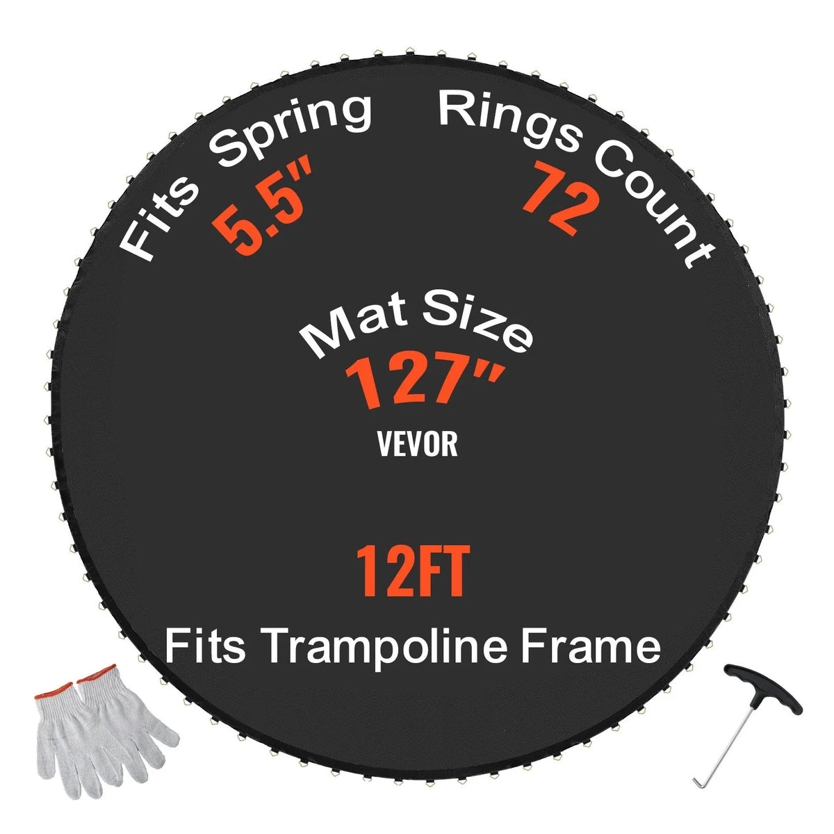 VEVOR Replacement Trampoline Mat Fits 12ft Frame 72 V-Rings 5.5" Spring Length