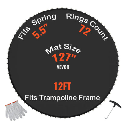 VEVOR Replacement Trampoline Mat Fits 12ft Frame 72 V-Rings 5.5" Spring Length