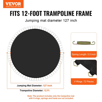 VEVOR Replacement Trampoline Mat Fits 12ft Frame 72 V-Rings 5.5" Spring Length - View 2