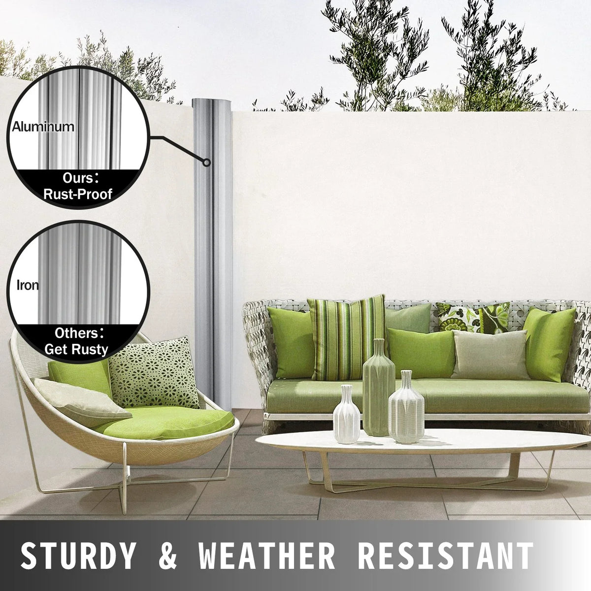 VEVOR Retractable Side Awning, 71''x 236'' Aluminum Outdoor Privacy Screen, 280g Polyester Water-proof Retractable Patio Screen, UV 30+ Room Divider Wind Screen for Patio, Backyard, Balcony, Beige - View 3