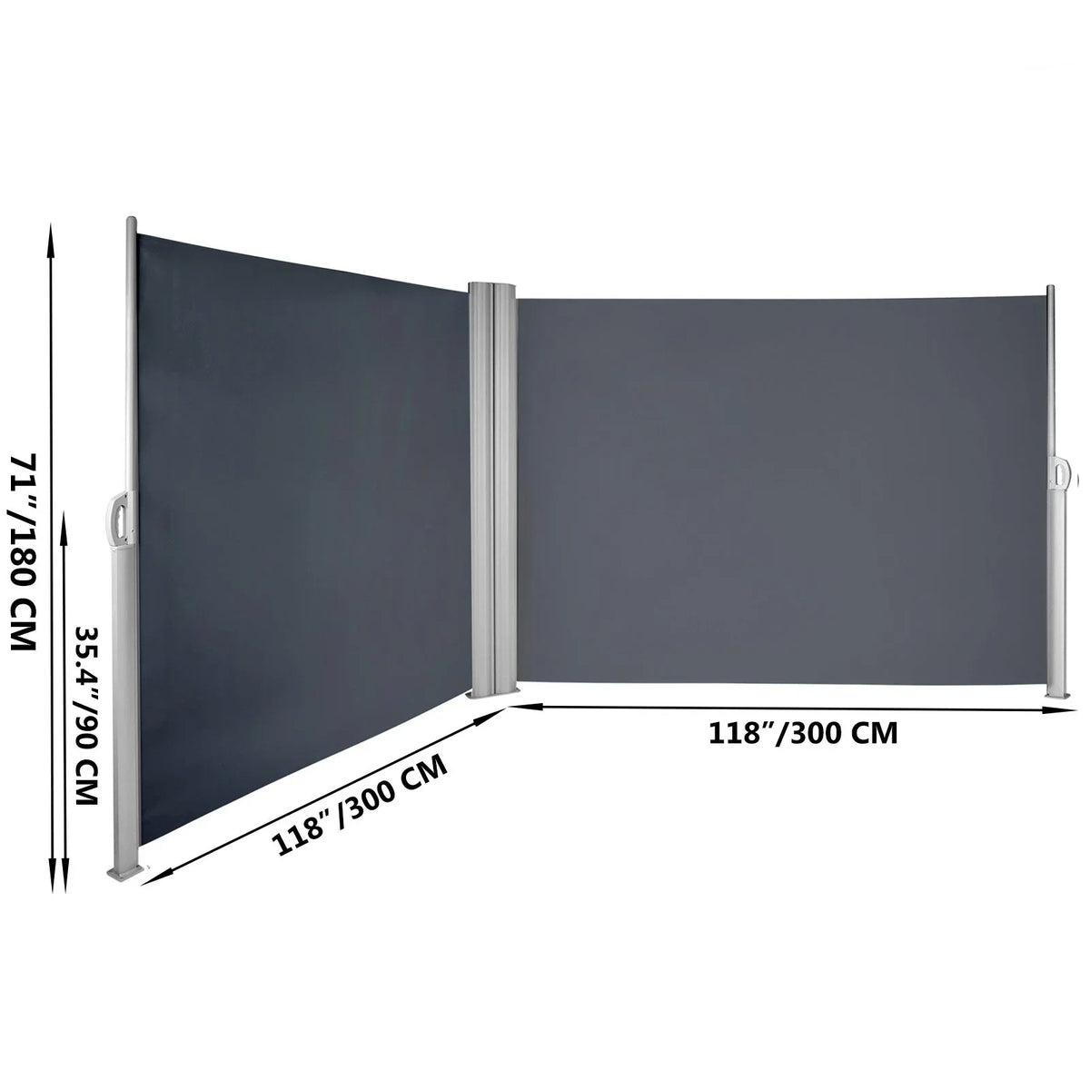 VEVOR Retractable Side Awning, 71''x 236'' Aluminum Outdoor Privacy Screen, 280g Polyester Water-proof Retractable Patio Screen, UV 30+ Room Divider Wind Screen for Patio, Backyard, Balcony, Gray - View 7