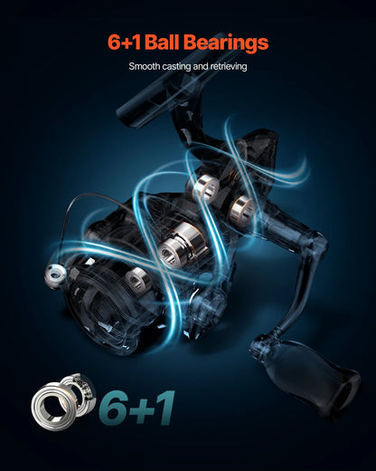 VEVOR Rod and Fishing Reel Combo, IM6 Fiberglass & Carbon Fiber Spinning Rod and Reel Combo, Bass Fishing Pole with 6.5 ft Two-Piece Rods, 6+1 Ball Bearings, Stainless Steel Guides with Ceramic Rings - View 4