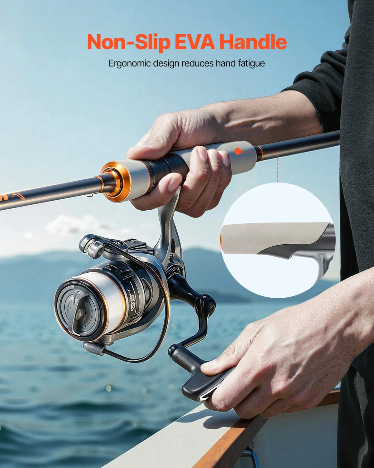 VEVOR Rod and Fishing Reel Combo, IM6 Fiberglass & Carbon Fiber Spinning Rod and Reel Combo, Bass Fishing Pole with 6.5 ft Two-Piece Rods, 6+1 Ball Bearings, Stainless Steel Guides with Ceramic Rings - View 5