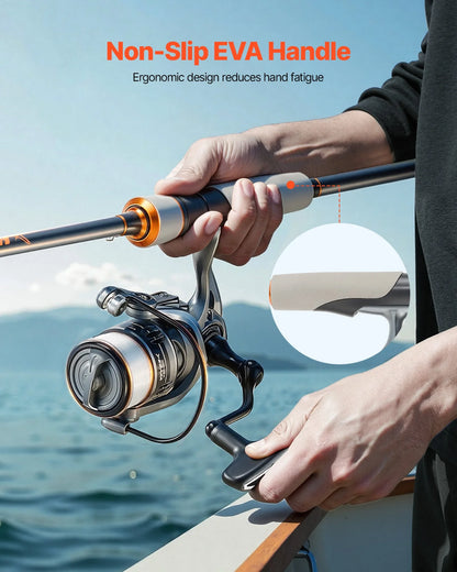 VEVOR Rod and Fishing Reel Combo, IM6 Fiberglass & Carbon Fiber Spinning Rod and Reel Combo, Bass Fishing Pole with 6.5 ft Two-Piece Rods, 6+1 Ball Bearings, Stainless Steel Guides with Ceramic Rings - View 5