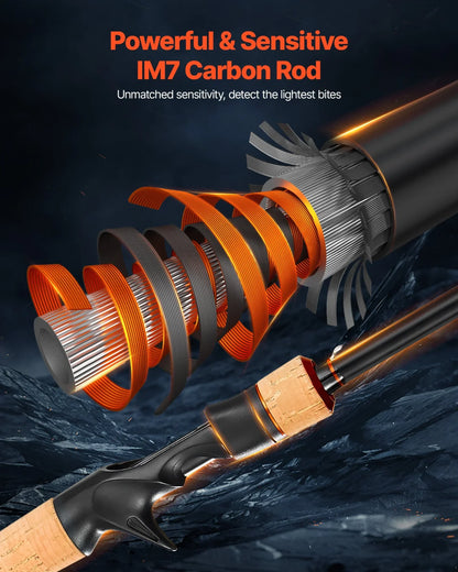 VEVOR Rod and Fishing Reel Combo, IM7 Carbon Fiber Baitcasting Rod and Reel Combo, Bass Fishing Pole with 7+1 BB System, 7.0:1 Gear Ratio, Cork Handle, Stainless Steel Guides with Ceramic Rings - View 2