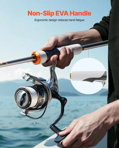 VEVOR Rod and Fishing Reel Combo, IM7 Carbon Fiber Spinning Rod and Reel Combo, Bass Fishing Pole with 7 ft Two-Piece Rods, 7+1 Ball Bearings, EVA Handle, Stainless Steel Guides with Ceramic Rings - View 6