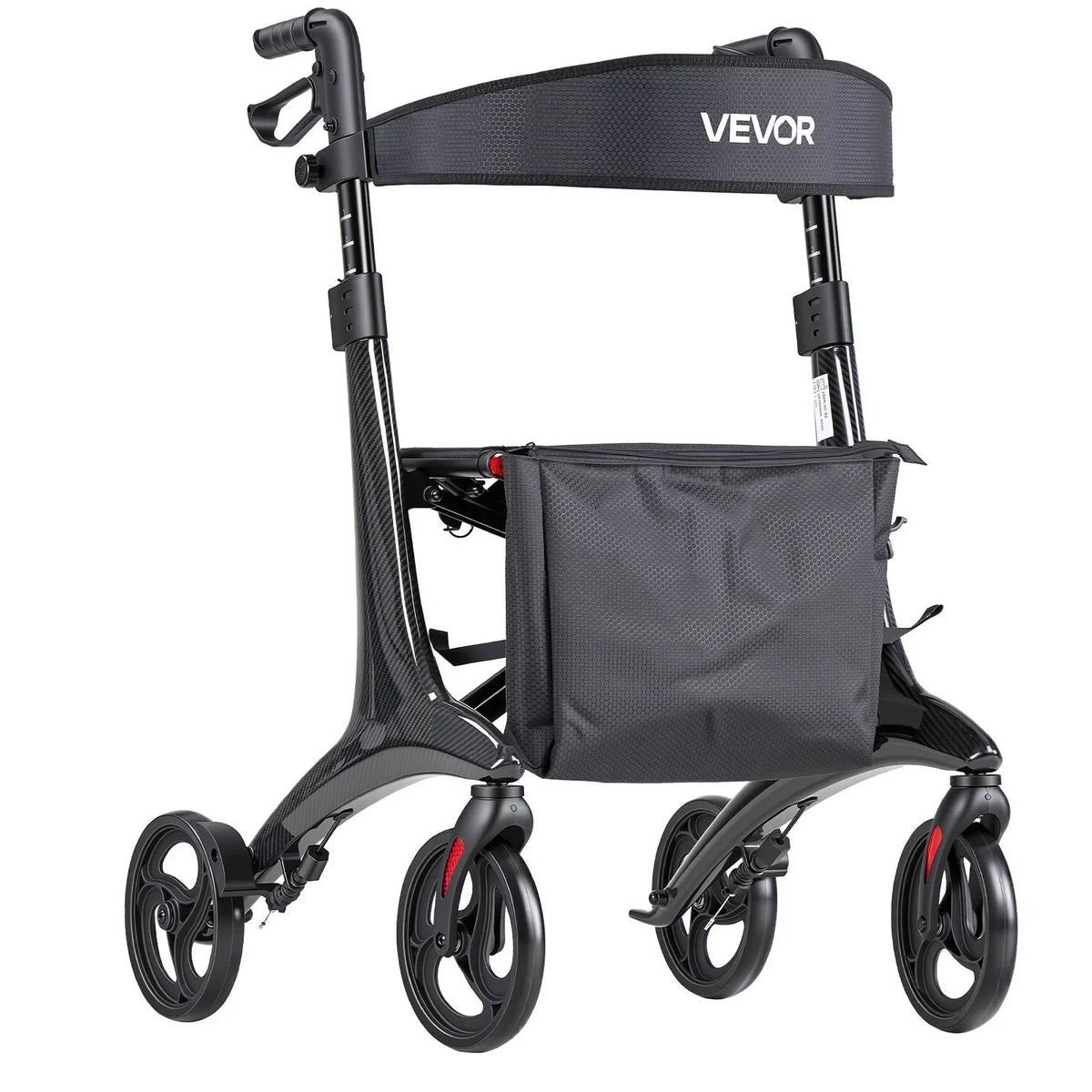 VEVOR Rollator Walker with Seat for Seniors, Foldable Lightweight Rolling Walker, Carbon Fiber Mobility Walking Aid with 8" Solid PVC Wheels and Adjustable Handle - Supports up to 300LBS - View 8